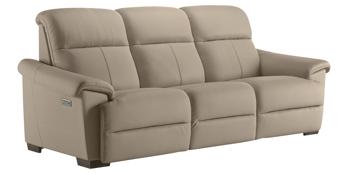 Le Mans Leather Beige with Wenge Wood | Natuzzi Potenza Power Reclining Sofa | Valley Ridge Furniture