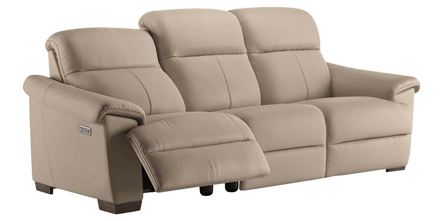 Le Mans Leather Beige with Wenge Wood | Natuzzi Potenza Power Reclining Sofa | Valley Ridge Furniture