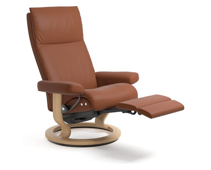Paloma Leather Copper M/L & Oak Base | Stressless Aura Classic Power Recliner | Valley Ridge Furniture