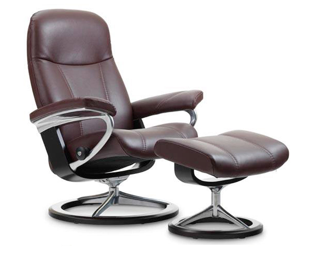 Cori Leather Amarone S/M/L &amp; Black Base | Stressless Consul Signature Recliner | Valley Ridge Furniture