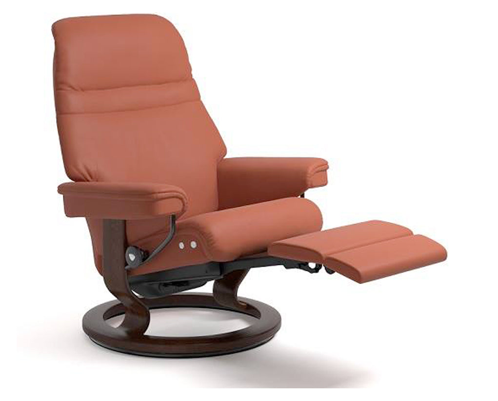 Paloma Leather Henna M/L & Brown Base | Stressless Sunrise LegComfort Recliner | Valley Ridge Furniture