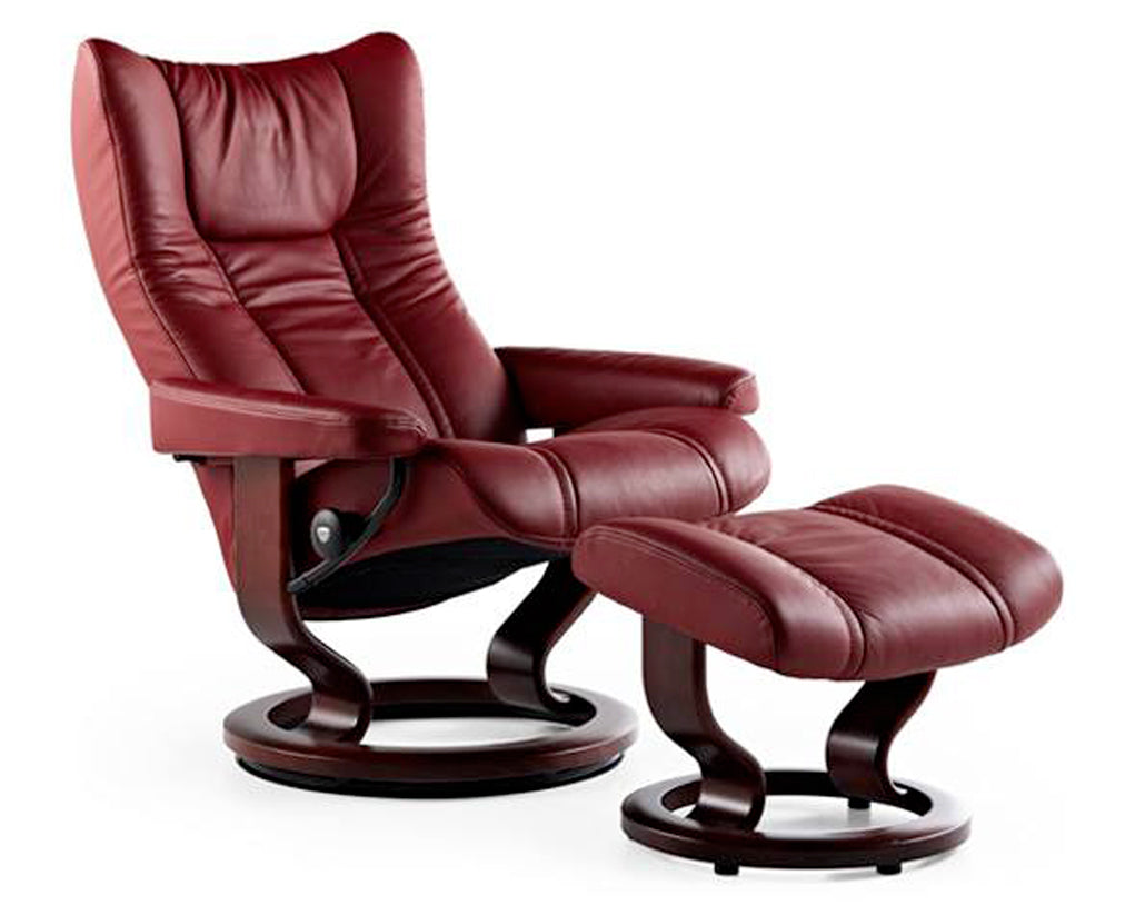 Batick Leather Burgundy | Stressless Wing Classic Recliner | Valley Ridge Furniture