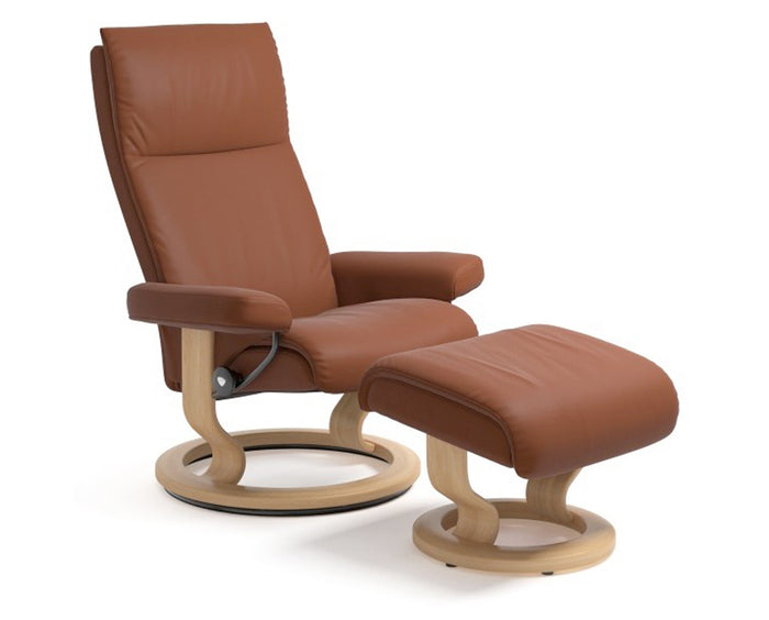 Paloma Leather Copper S/M/L & Oak Base | Stressless Aura Classic Recliner | Valley Ridge Furniture