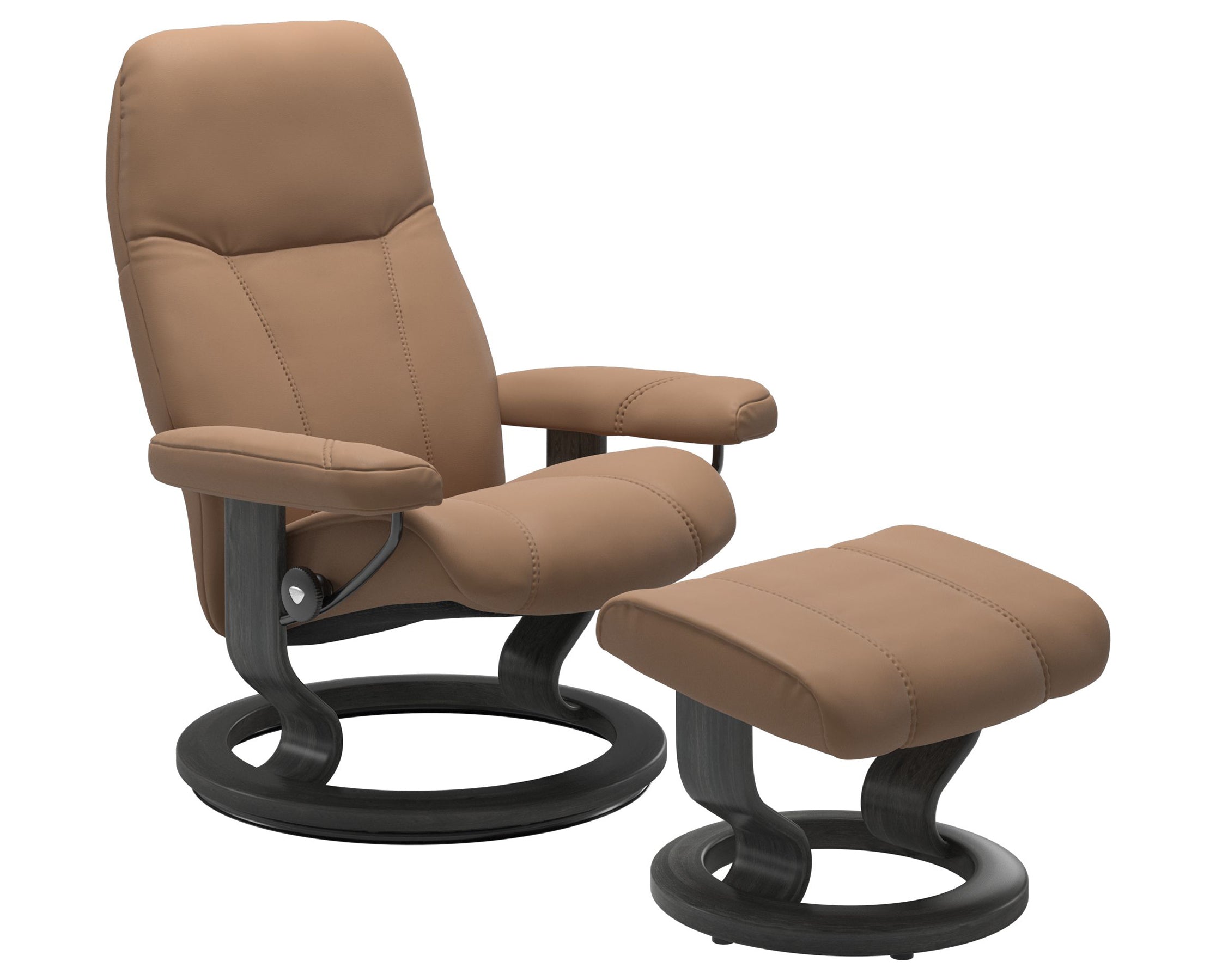 Batick Leather Latte S/M/L and Grey Base | Stressless Consul Classic Recliner | Valley Ridge Furniture