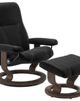 Batick Leather Black S/M/L and Walnut Base | Stressless Consul Classic Recliner | Valley Ridge Furniture