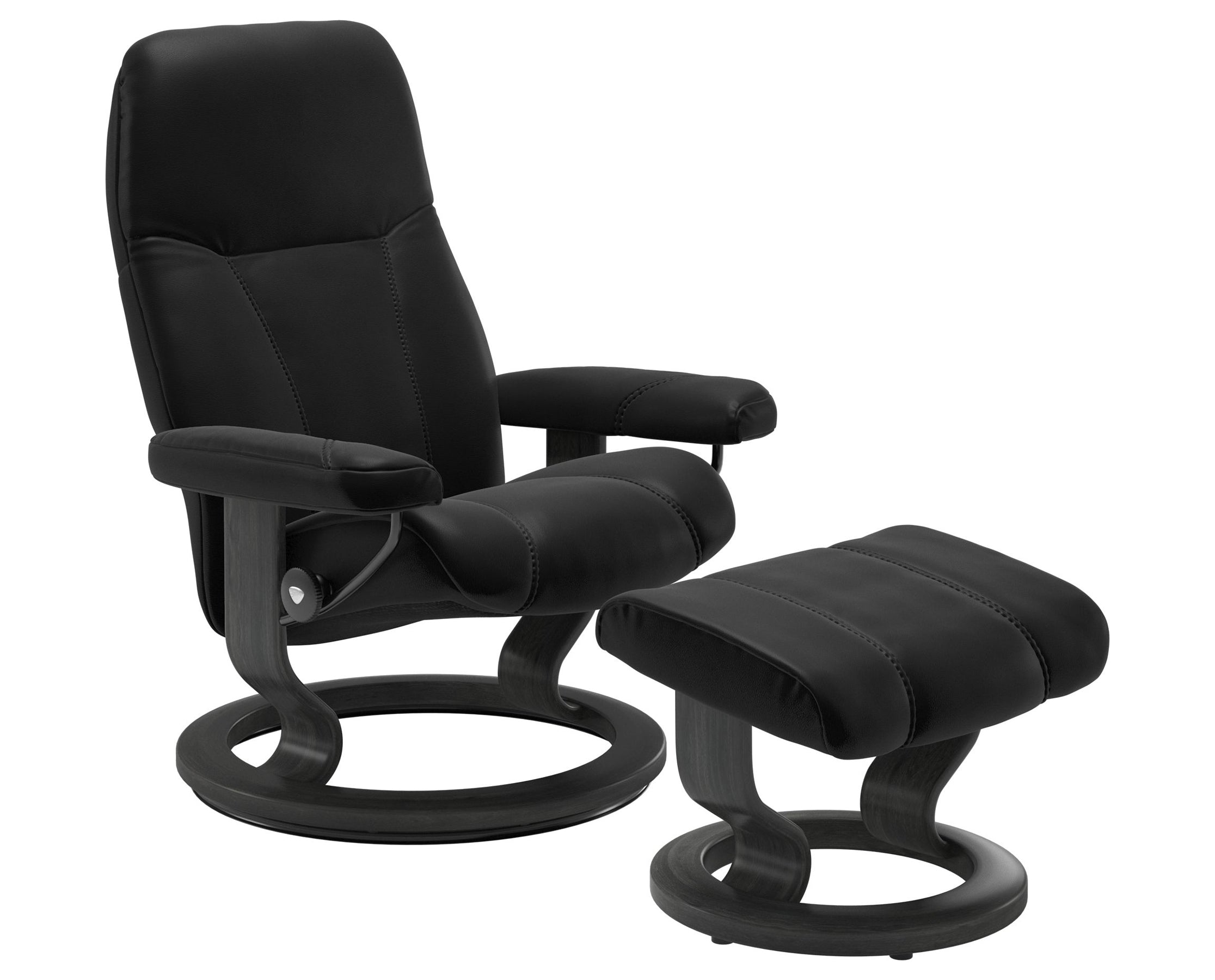 Batick Leather Black S/M/L and Grey Base | Stressless Consul Classic Recliner | Valley Ridge Furniture
