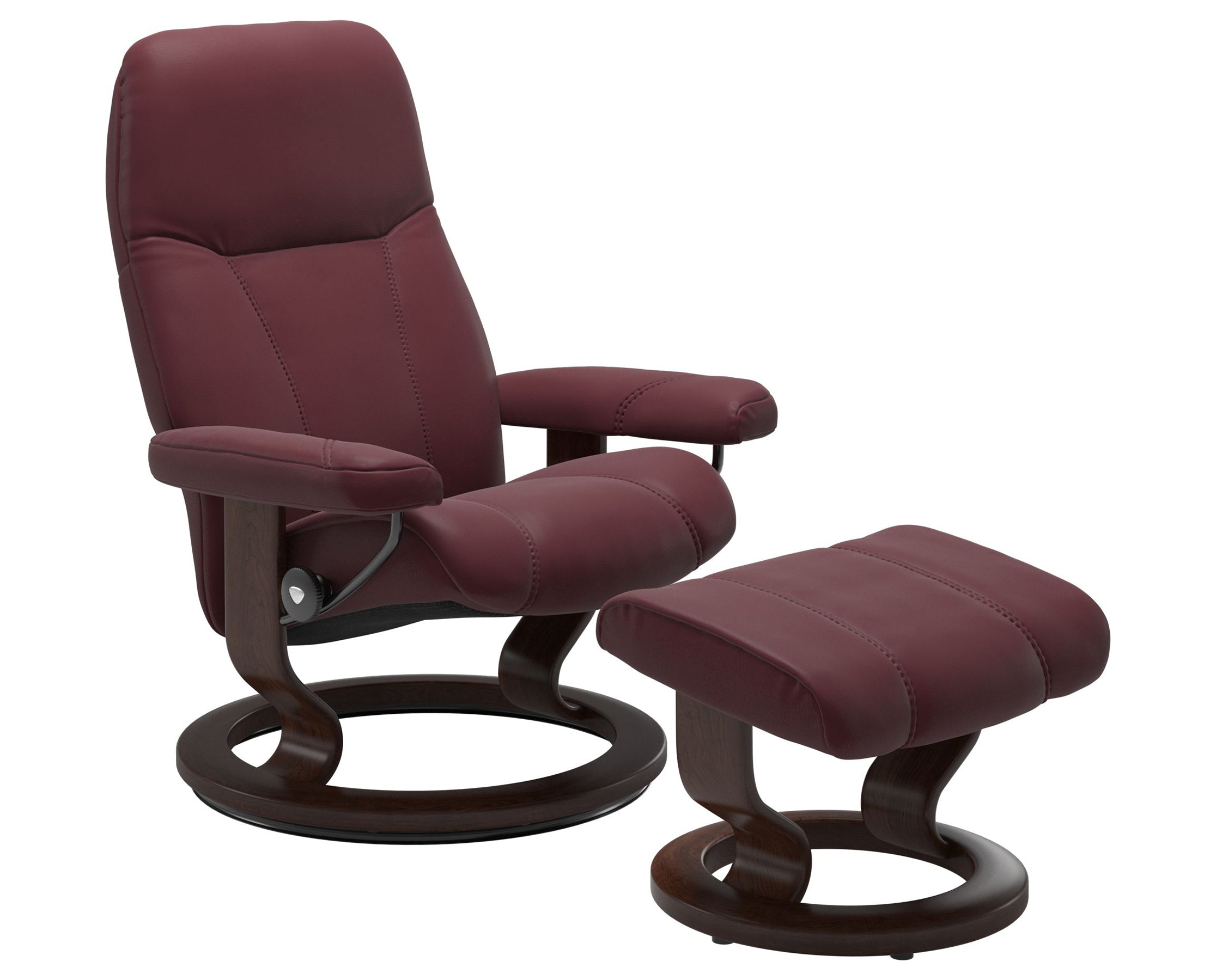 Batick Leather Bordeaux S/M/L and Brown Base | Stressless Consul Classic Recliner | Valley Ridge Furniture