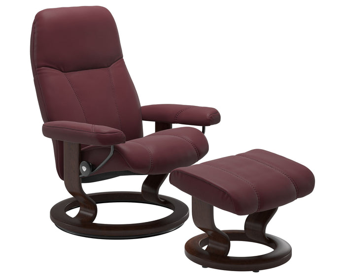 Batick Leather Bordeaux S/M/L & Brown Base | Stressless Consul Classic Recliner | Valley Ridge Furniture