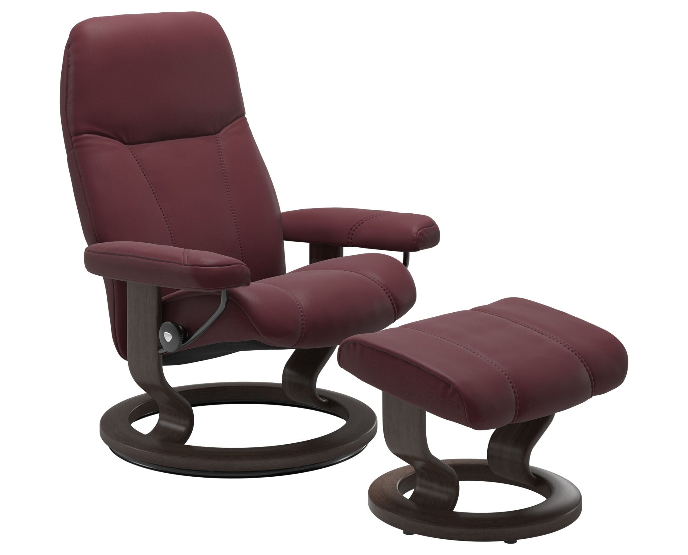 Batick Leather Bordeaux S/M/L and Wenge Base | Stressless Consul Classic Recliner | Valley Ridge Furniture