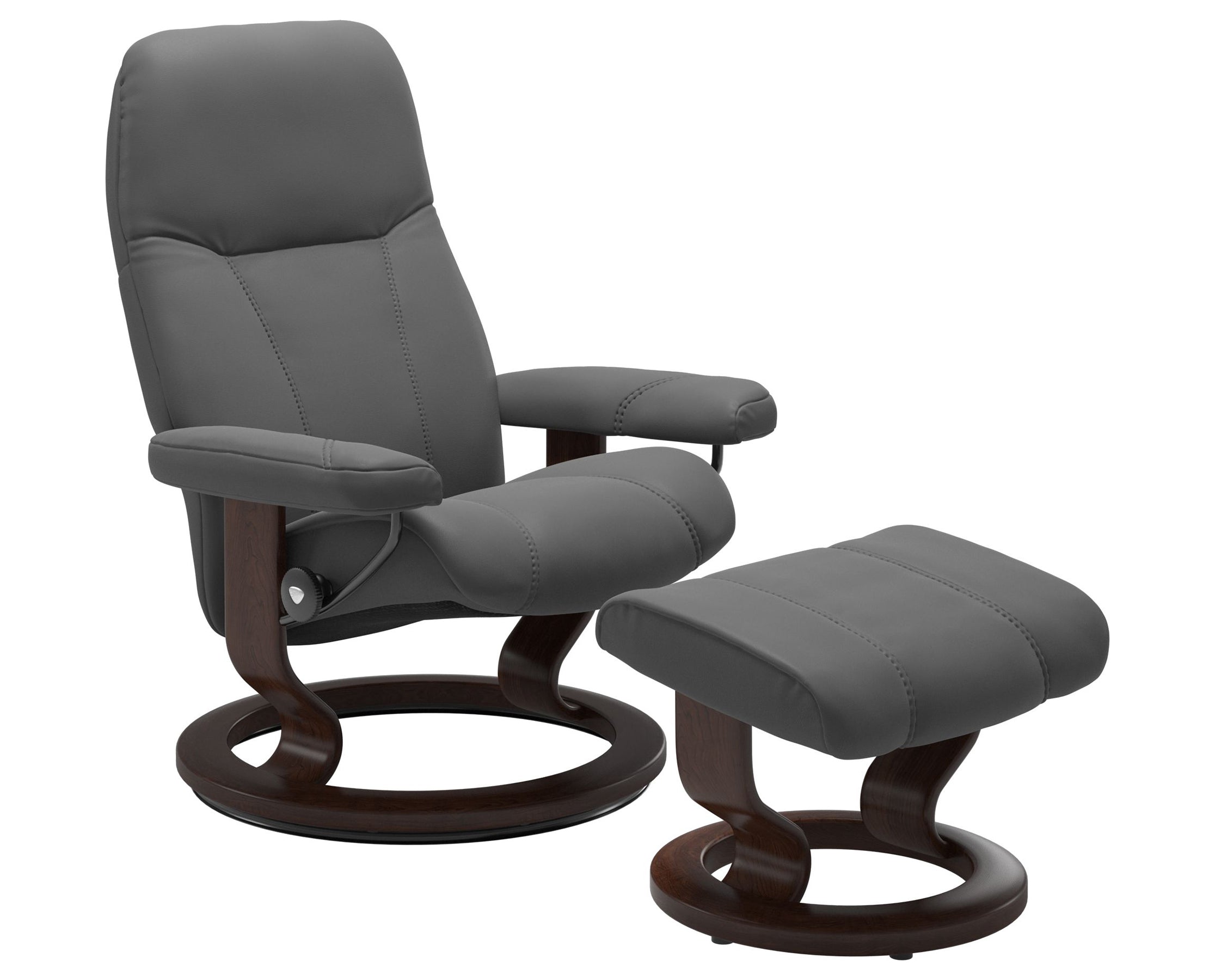 Batick Leather Grey S/M/L and Brown Base | Stressless Consul Classic Recliner | Valley Ridge Furniture