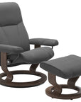 Batick Leather Grey S/M/L and Walnut Base | Stressless Consul Classic Recliner | Valley Ridge Furniture