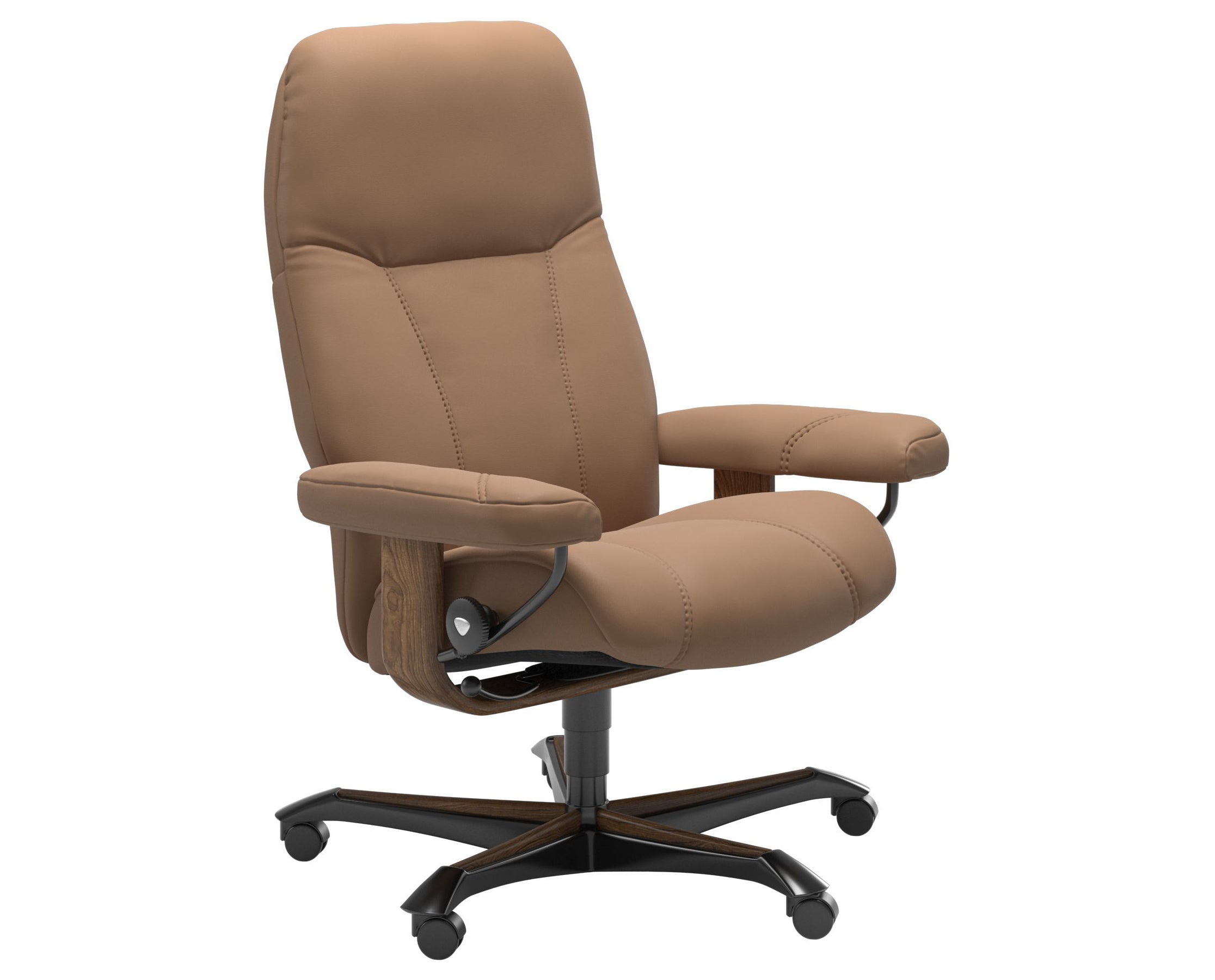 Batick Leather Latte M and Teak Base | Stressless Consul Home Office Chair | Valley Ridge Furniture