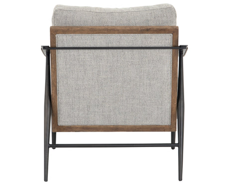 Gabardine Grey Fabric & Distressed Natural Parawood with Gunmetal Iron | Kennedy Chair | Valley Ridge Furniture
