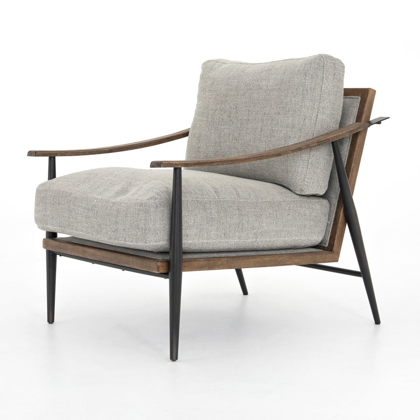 Gabardine Grey Fabric & Distressed Natural Parawood with Gunmetal Iron | Kennedy Chair | Valley Ridge Furniture