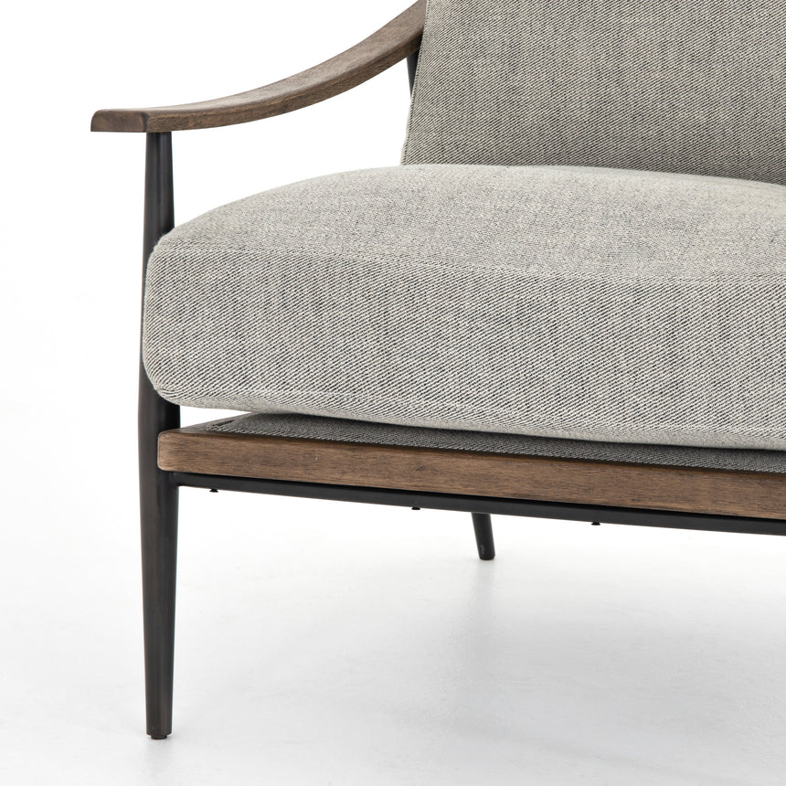 Gabardine Grey Fabric & Distressed Natural Parawood with Gunmetal Iron | Kennedy Chair | Valley Ridge Furniture
