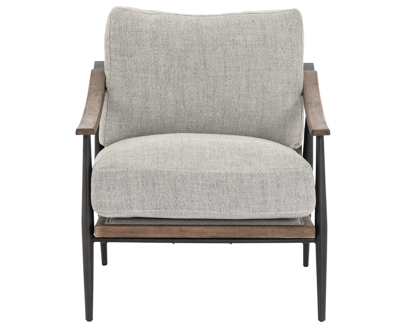 Gabardine Grey Fabric & Distressed Natural Parawood with Gunmetal Iron | Kennedy Chair | Valley Ridge Furniture