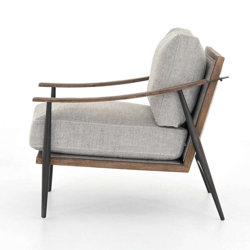 Gabardine Grey Fabric & Distressed Natural Parawood with Gunmetal Iron | Kennedy Chair | Valley Ridge Furniture