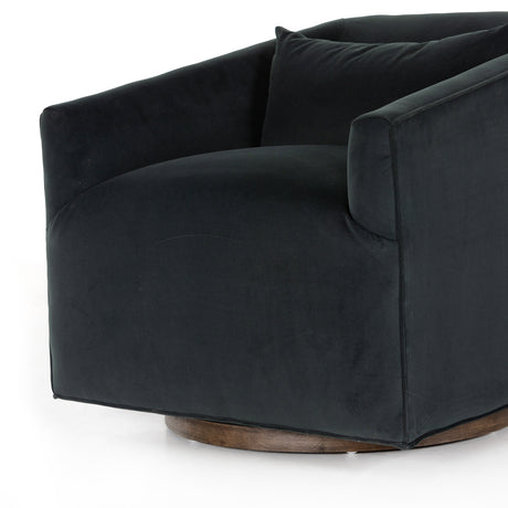 Modern Velvet Smoke Fabric with Burnt Sepia Banak | York Swivel Chair | Valley Ridge Furniture