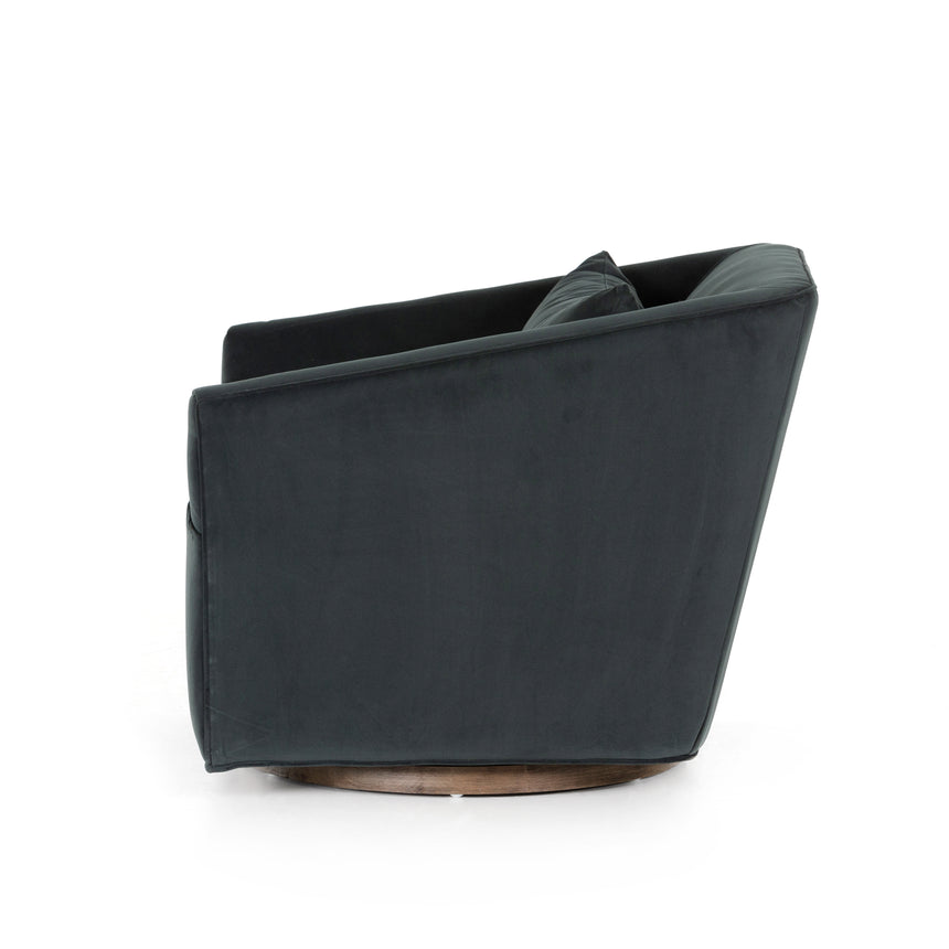 Modern Velvet Smoke Fabric with Burnt Sepia Banak | York Swivel Chair | Valley Ridge Furniture