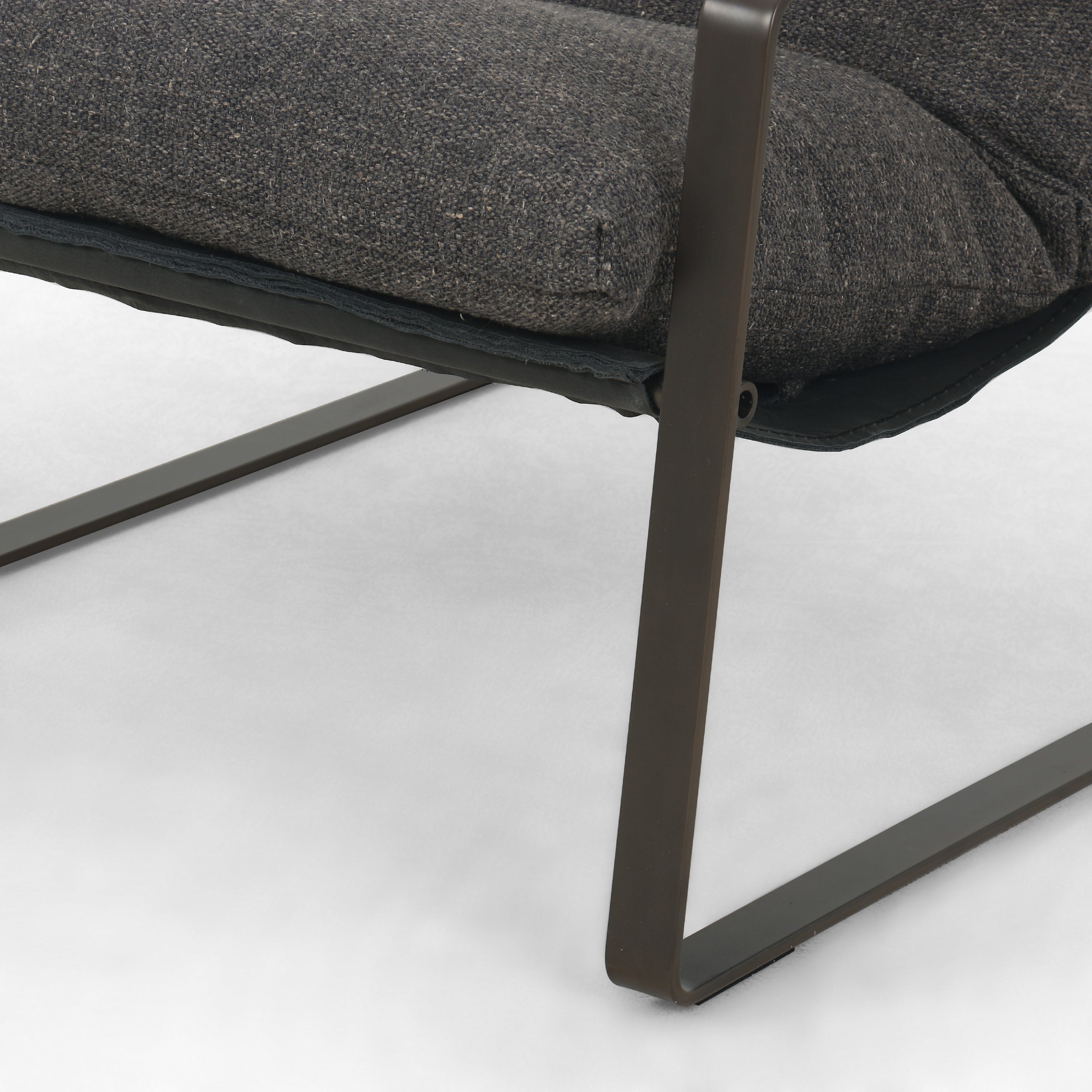 Thames Ash Fabric &amp; Umber Black Leather with Bronze Gunmetal Iron | Emmett Sling Chair | Valley Ridge Furniture