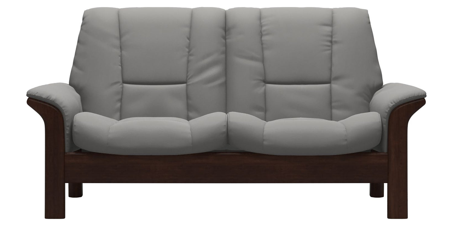 Paloma Leather Silver Grey and Brown Base | Stressless Buckingham 2-Seater Low Back Sofa | Valley Ridge Furniture