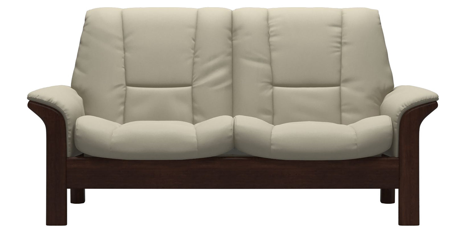Paloma Leather Light Grey and Brown Base | Stressless Buckingham 2-Seater Low Back Sofa | Valley Ridge Furniture