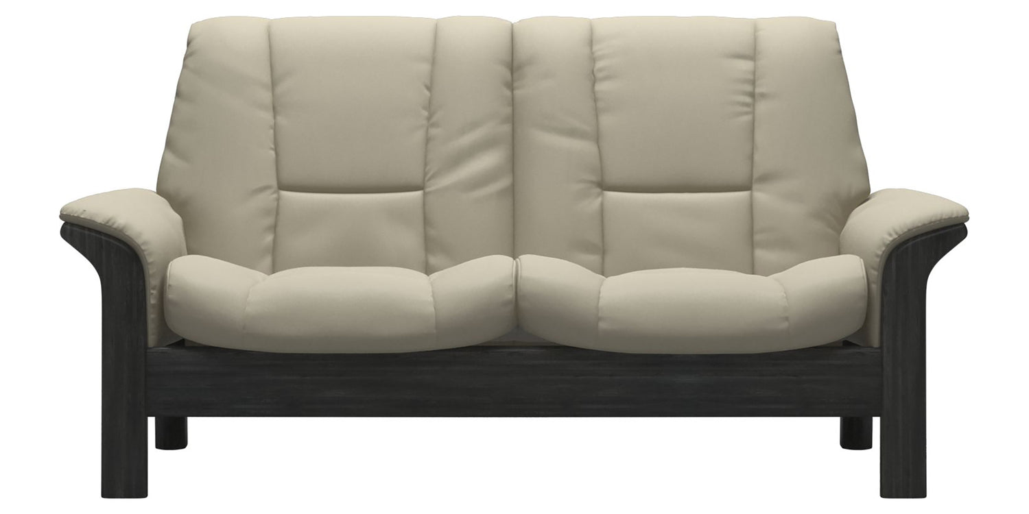 Paloma Leather Light Grey and Grey Base | Stressless Buckingham 2-Seater Low Back Sofa | Valley Ridge Furniture