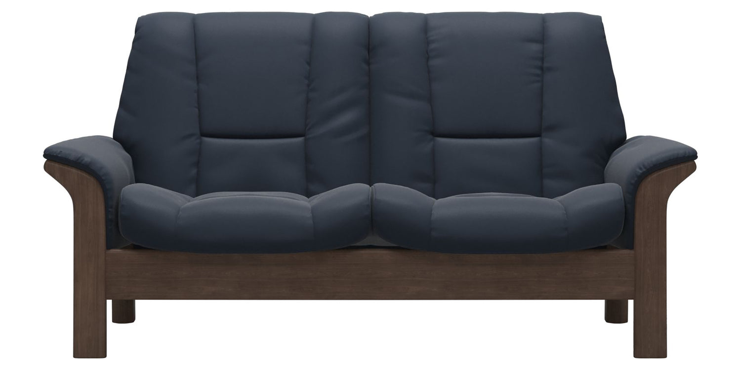 Paloma Leather Oxford Blue and Walnut Base | Stressless Buckingham 2-Seater Low Back Sofa | Valley Ridge Furniture