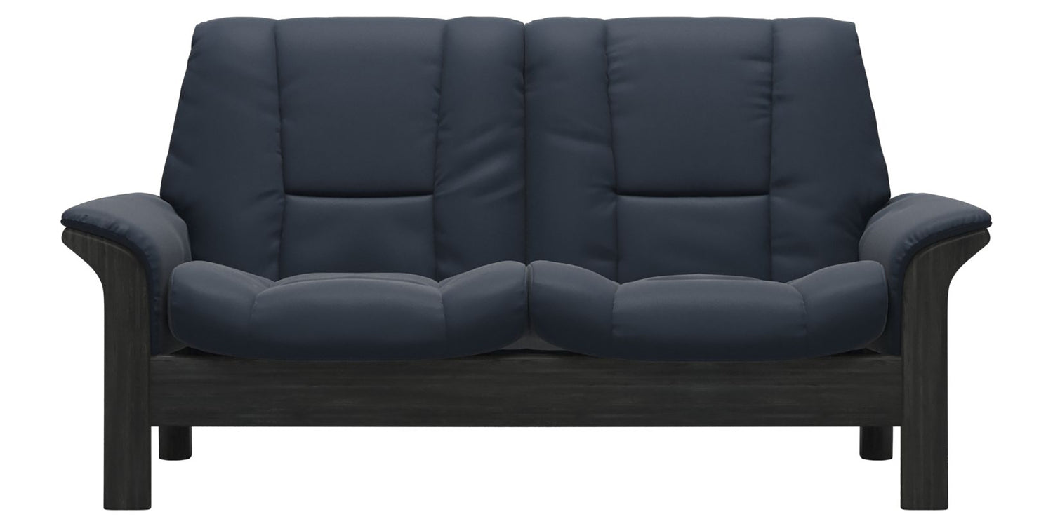 Paloma Leather Oxford Blue and Grey Base | Stressless Buckingham 2-Seater Low Back Sofa | Valley Ridge Furniture