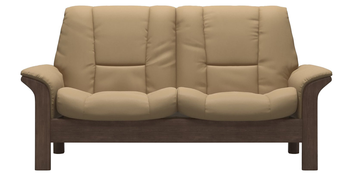 Paloma Leather Sand and Walnut Base | Stressless Buckingham 2-Seater Low Back Sofa | Valley Ridge Furniture