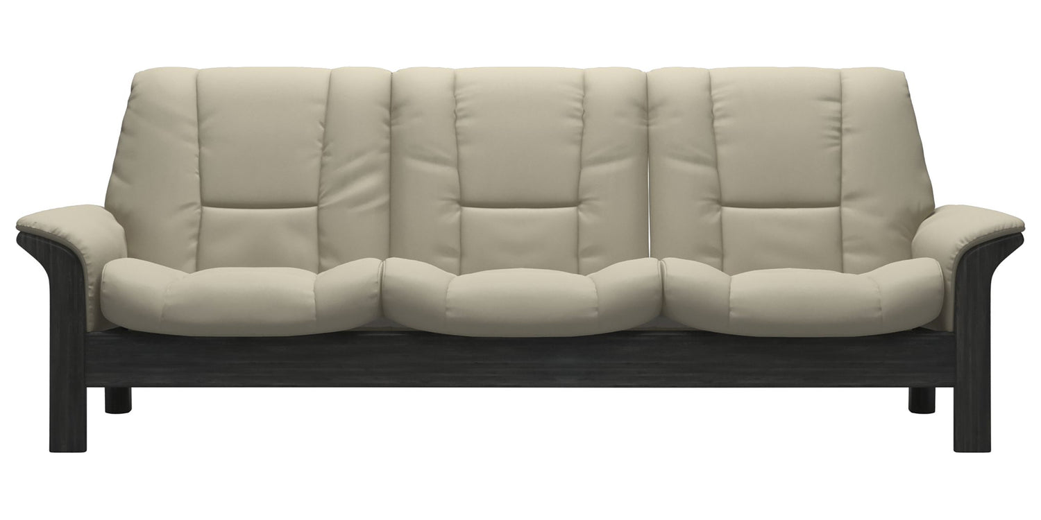 Paloma Leather Light Grey and Grey Base | Stressless Buckingham 3-Seater Low Back Sofa | Valley Ridge Furniture