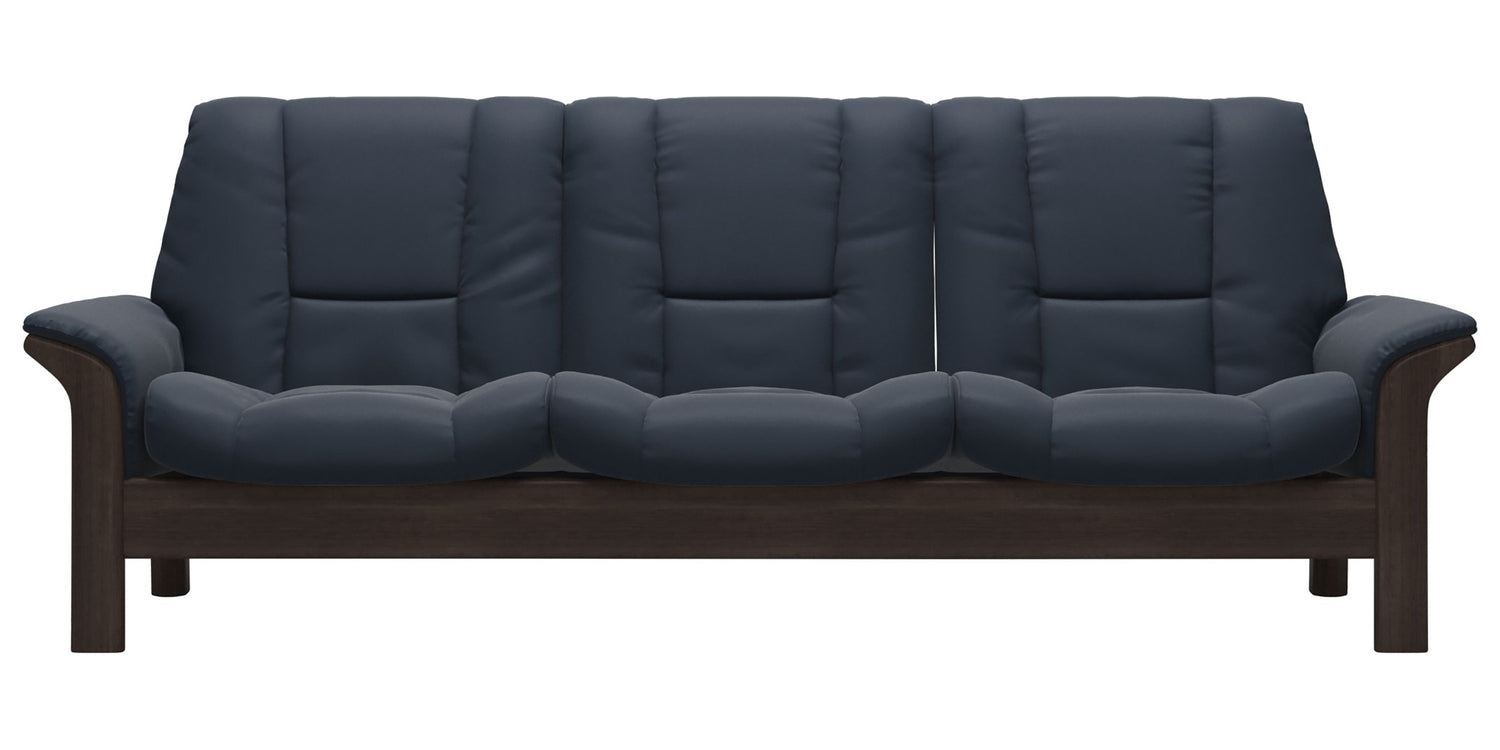 Paloma Leather Oxford Blue and Wenge Base | Stressless Buckingham 3-Seater Low Back Sofa | Valley Ridge Furniture