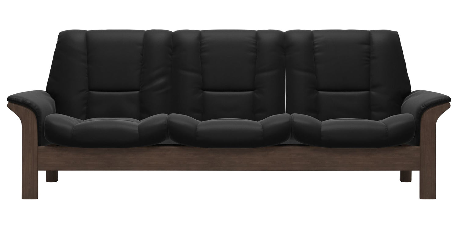 Paloma Leather Black and Walnut Base | Stressless Buckingham 3-Seater Low Back Sofa | Valley Ridge Furniture