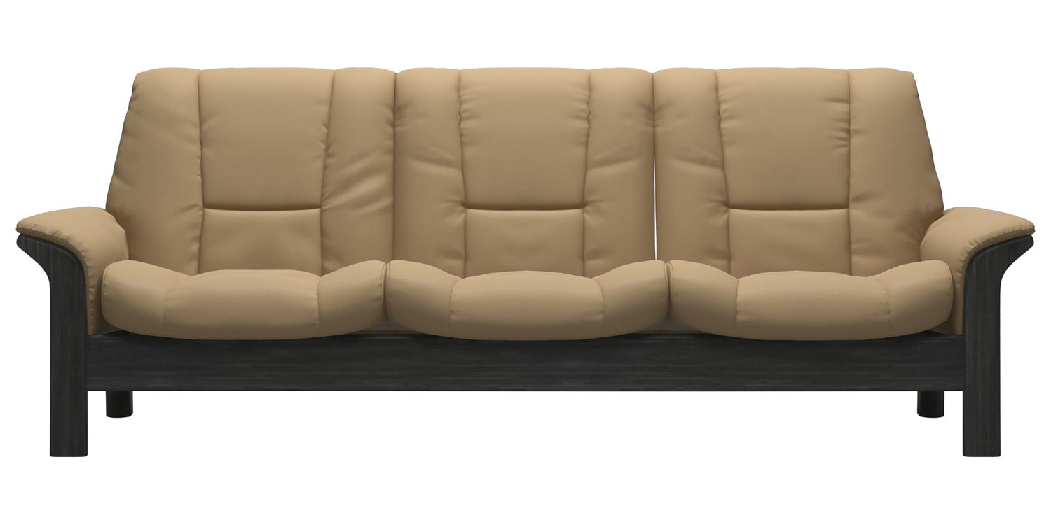 Paloma Leather Sand and Grey Base | Stressless Buckingham 3-Seater Low Back Sofa | Valley Ridge Furniture