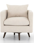 Savile Flax Fabric & Clover Beige Fabric with Rubbed Sienna Brown Parawood | Kaya Swivel Chair | Valley Ridge Furniture