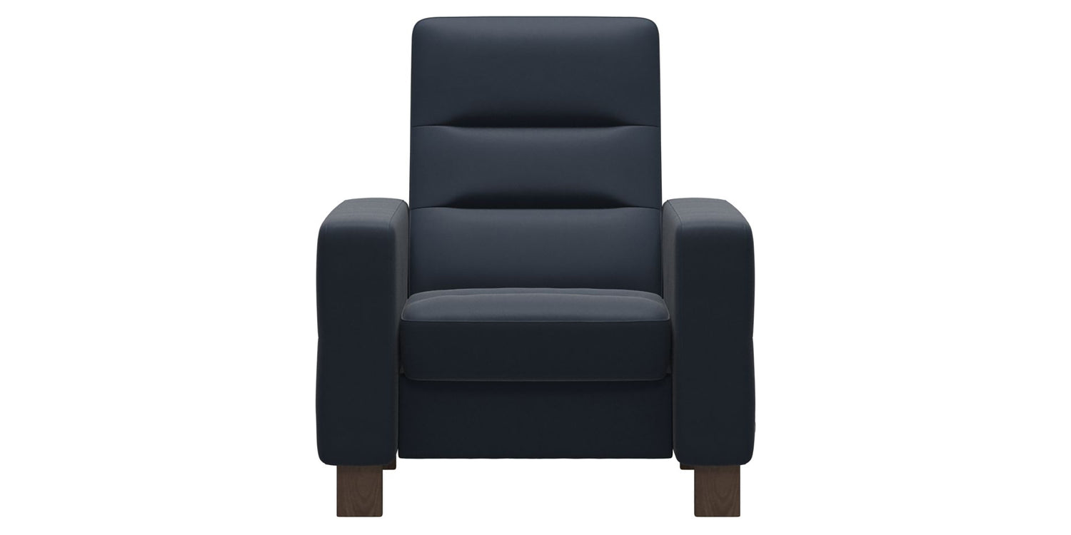Paloma Leather Oxford Blue & Walnut Base | Stressless Wave High Back Chair | Valley Ridge Furniture