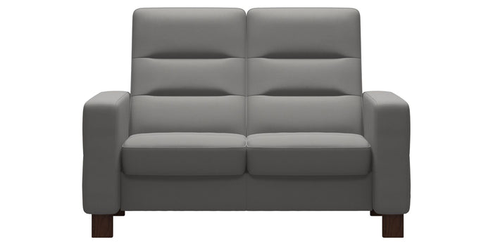 Paloma Leather Silver Grey & Brown Base | Stressless Wave 2-Seater High Back Sofa | Valley Ridge Furniture