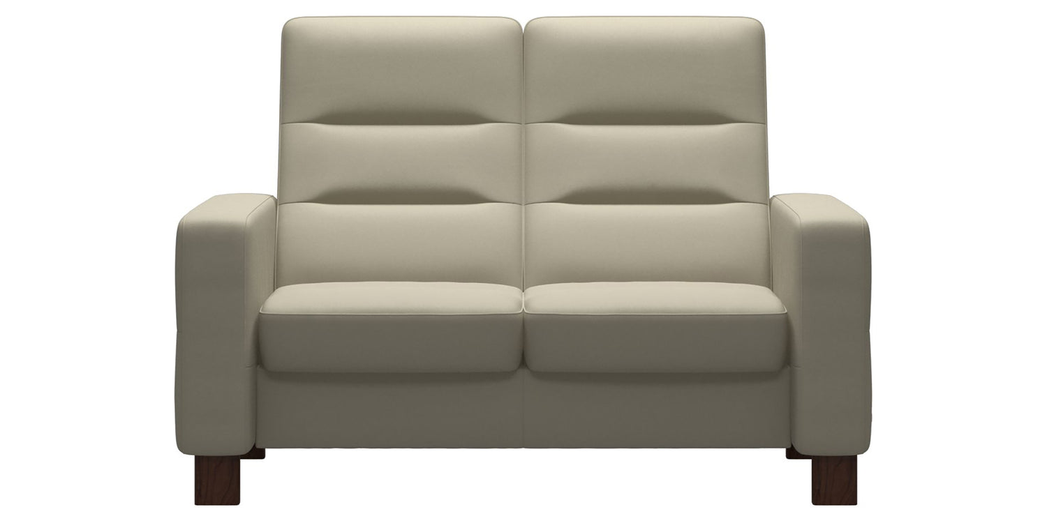 Paloma Leather Light Grey & Brown Base | Stressless Wave 2-Seater High Back Sofa | Valley Ridge Furniture