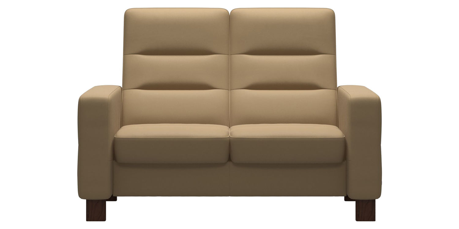 Paloma Leather Sand & Brown Base | Stressless Wave 2-Seater High Back Sofa | Valley Ridge Furniture