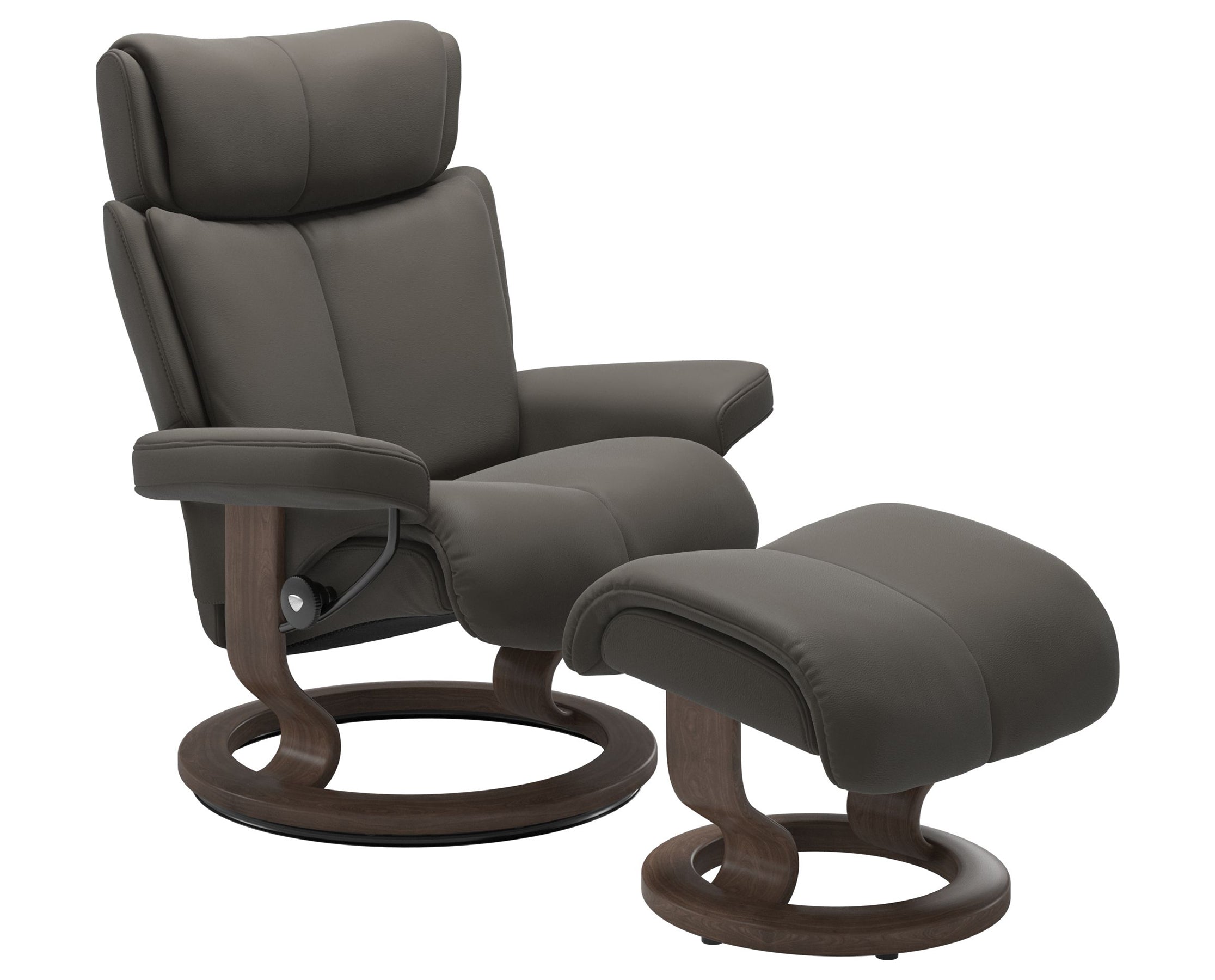 Paloma Leather Metal Grey S/M/L and Walnut Base | Stressless Magic Classic Recliner | Valley Ridge Furniture