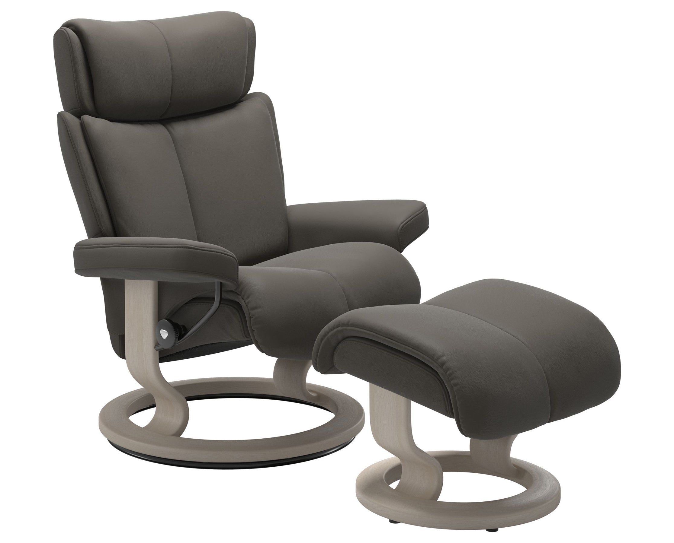 Paloma Leather Metal Grey S/M/L and Whitewash Base | Stressless Magic Classic Recliner | Valley Ridge Furniture