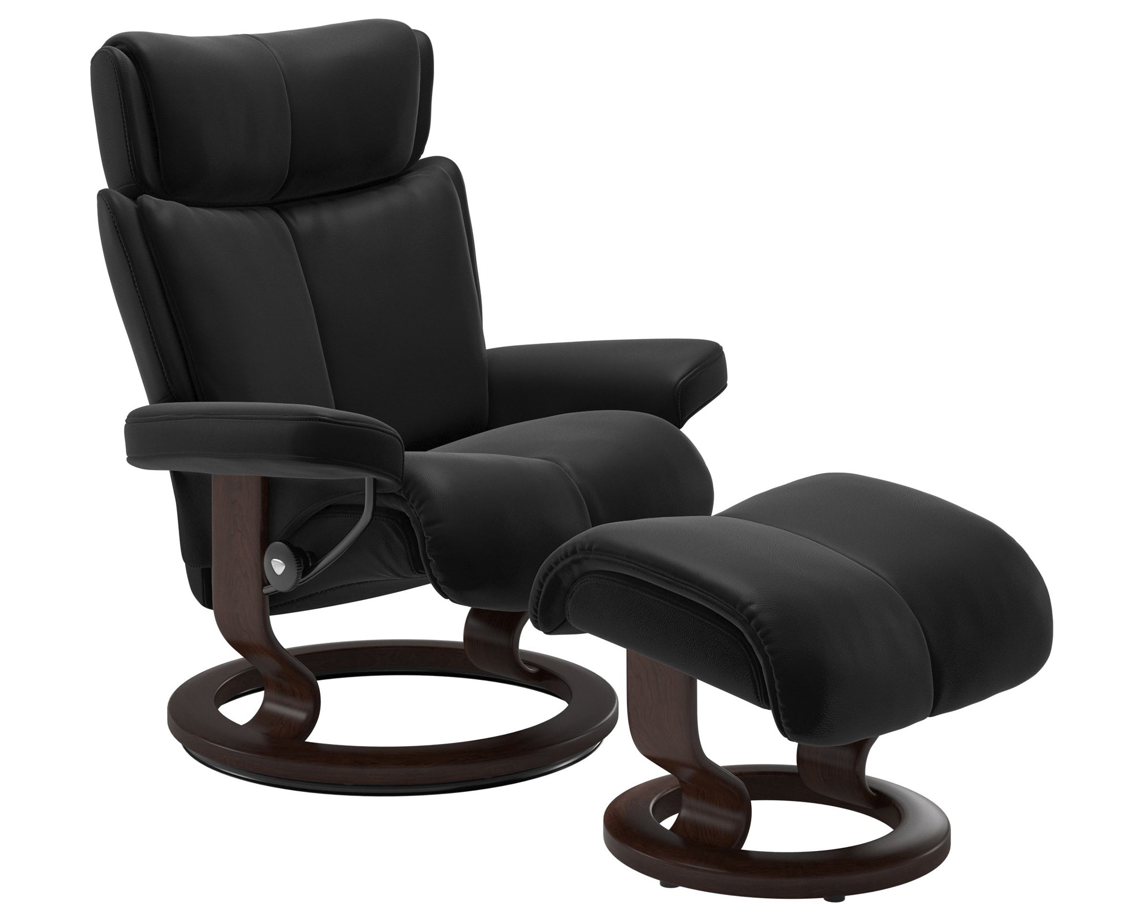 Paloma Leather Black S/M/L and Brown Base | Stressless Magic Classic Recliner | Valley Ridge Furniture