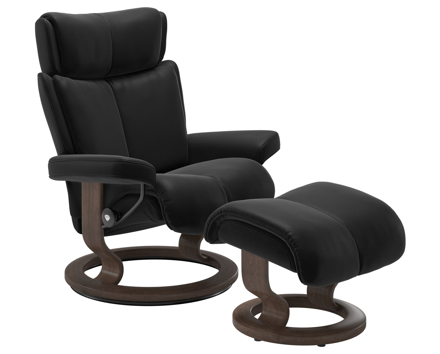 Paloma Leather Black S/M/L & Walnut Base | Stressless Magic Classic Recliner | Valley Ridge Furniture
