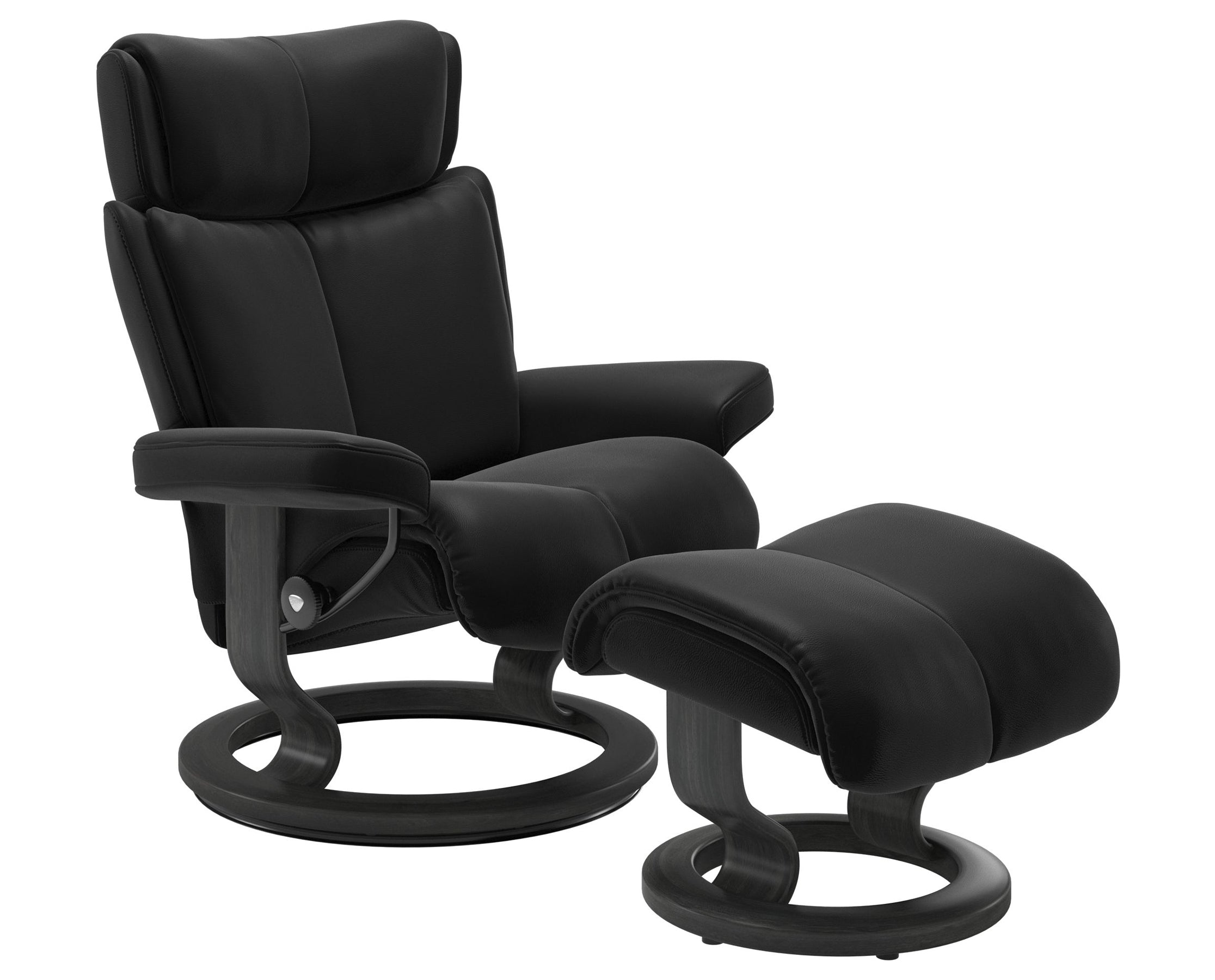 Paloma Leather Black S/M/L and Grey Base | Stressless Magic Classic Recliner | Valley Ridge Furniture