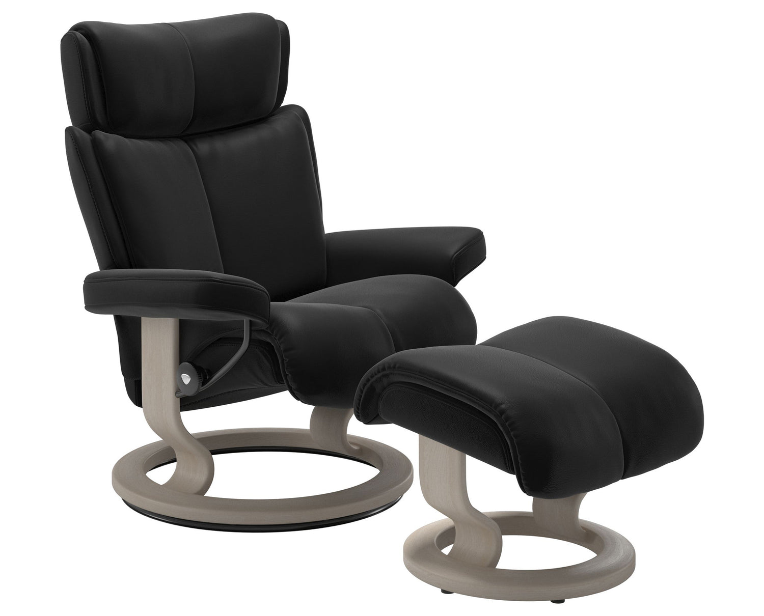 Paloma Leather Black S/M/L & Whitewash Base | Stressless Magic Classic Recliner | Valley Ridge Furniture