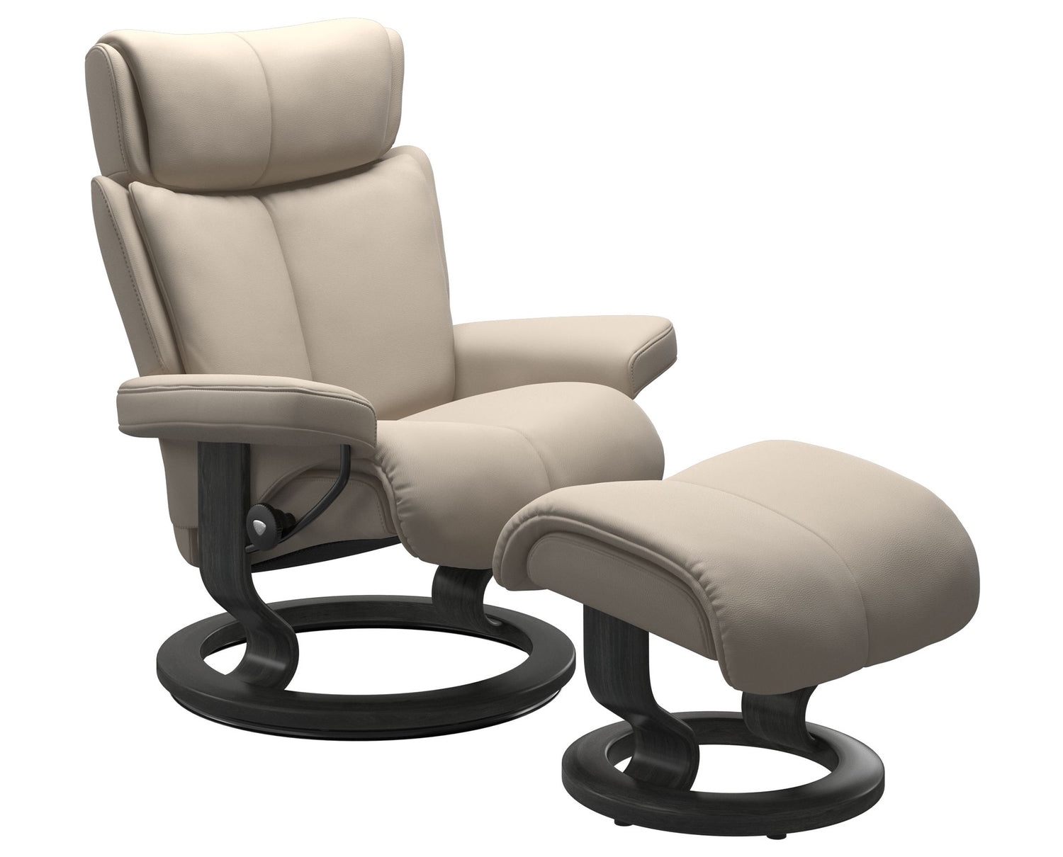 Paloma Leather Fog S/M/L & Grey Base | Stressless Magic Classic Recliner | Valley Ridge Furniture