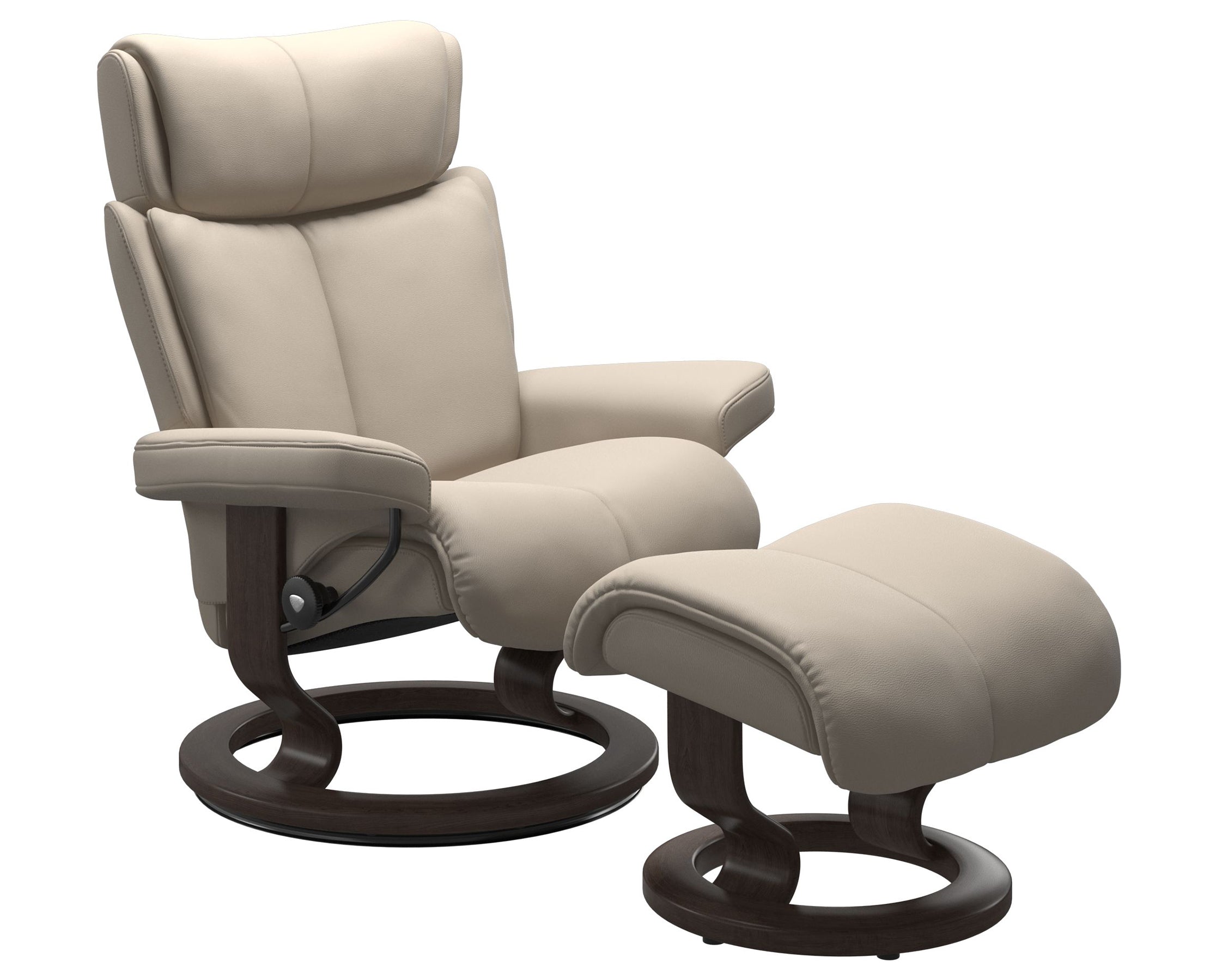 Paloma Leather Fog S/M/L and Wenge Base | Stressless Magic Classic Recliner | Valley Ridge Furniture