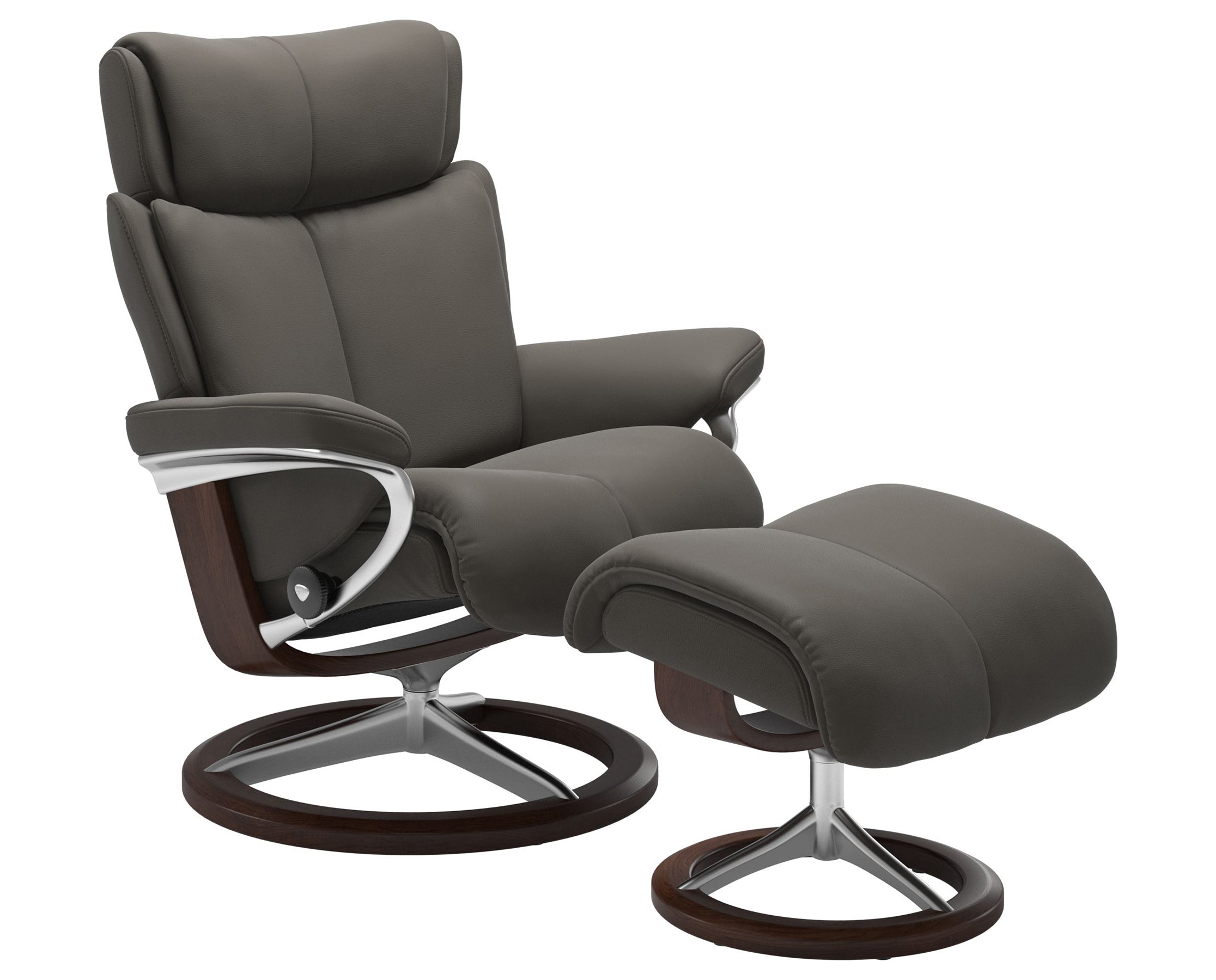 Paloma Leather Metal Grey S/M/L and Brown Base | Stressless Magic Signature Recliner | Valley Ridge Furniture