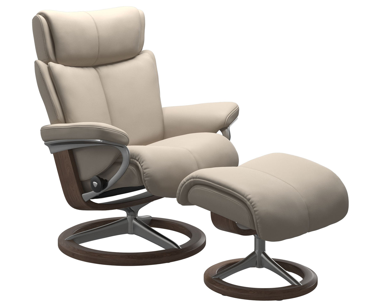 Paloma Leather Fog S/M/L & Walnut Base | Stressless Magic Signature Recliner | Valley Ridge Furniture
