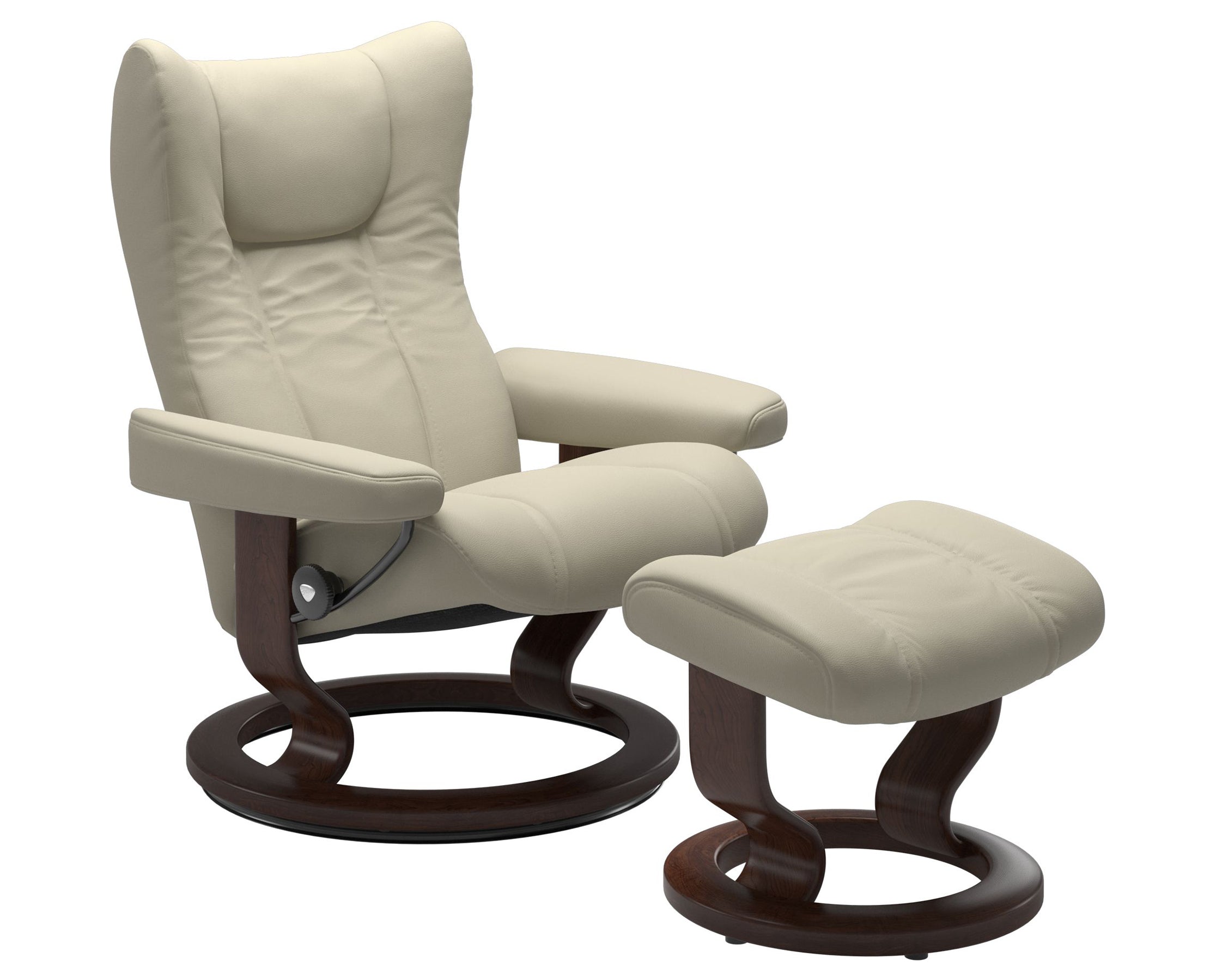 Paloma Leather Light Grey S/M/L and Brown Base | Stressless Wing Classic Recliner | Valley Ridge Furniture
